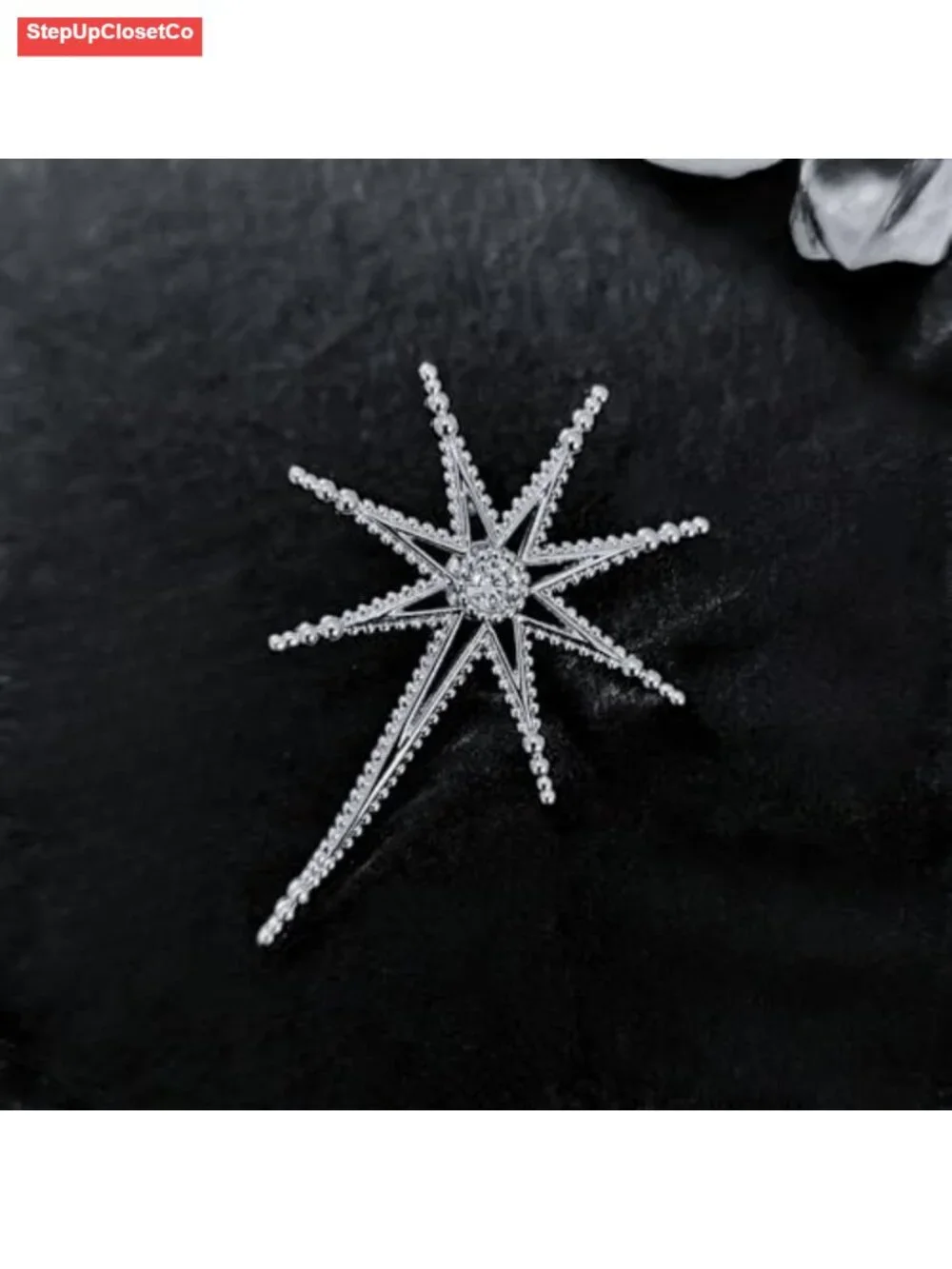 Celestial Octagram Star Brooch with Crystal Center, Pin for Women Men